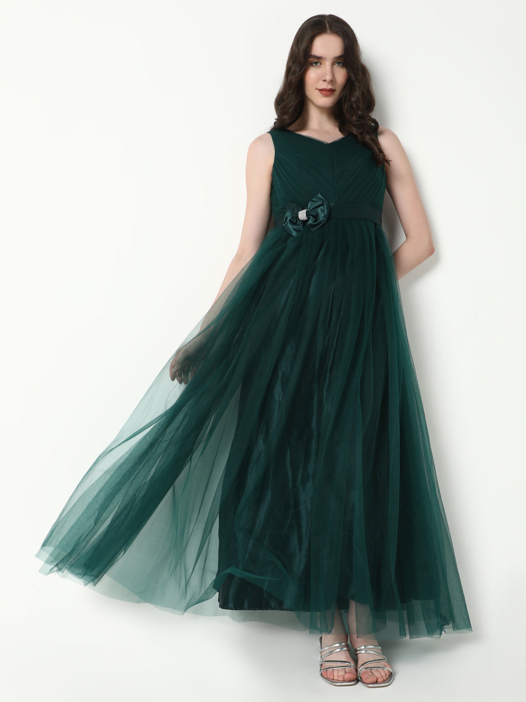 Women's Solid Green Gown Dress