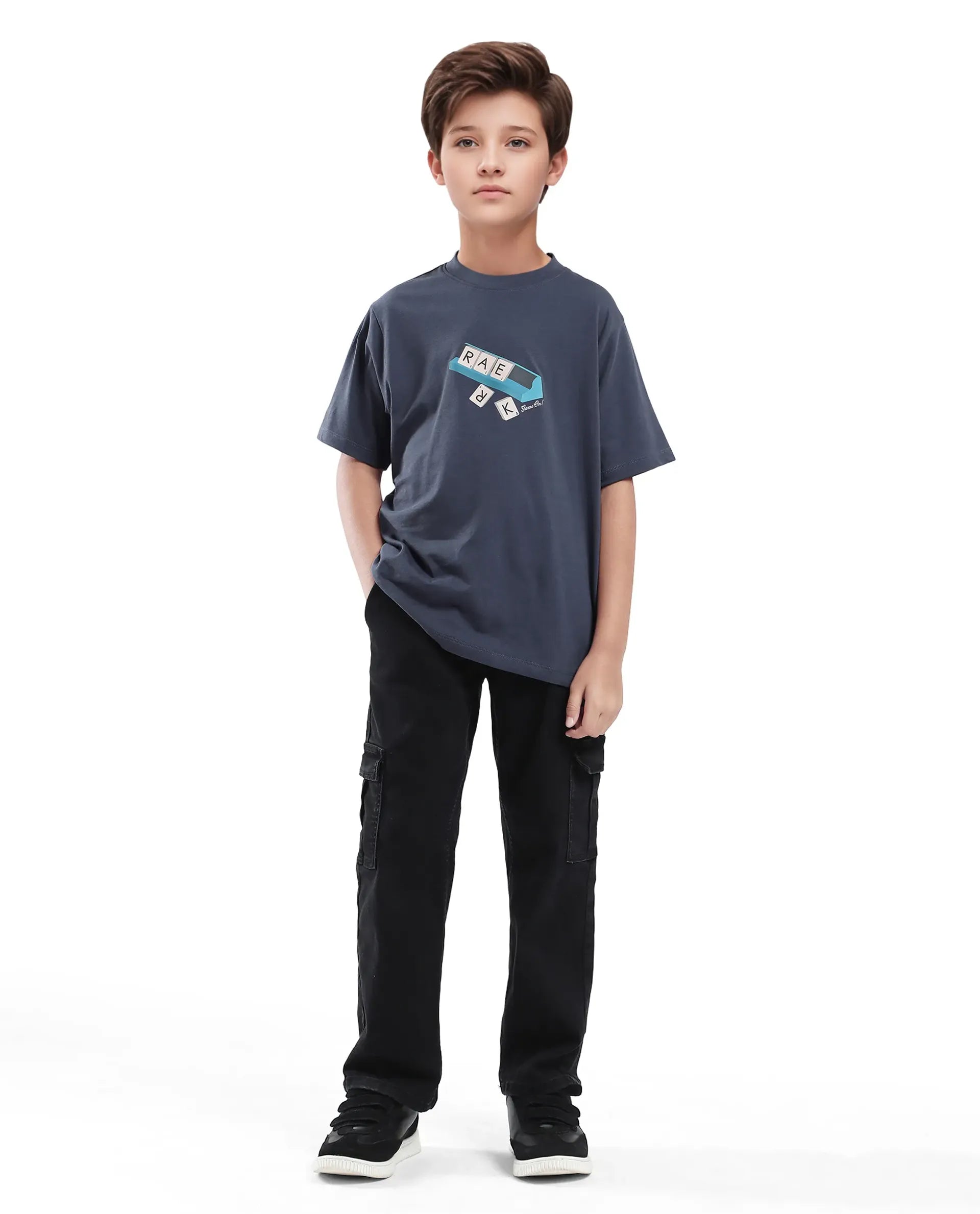 Rare Ones Kids Scrabl Dusky Purple Cotton Printed Slip-On Regular Fit T-Shirt