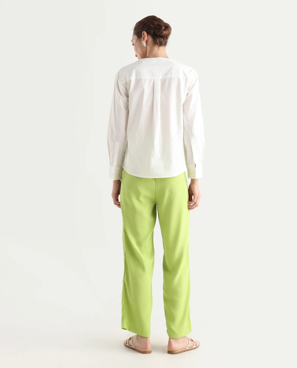 Rareism Women's Serbay-B Green Polyester Plain Ankle Length Straight Fit Trouser