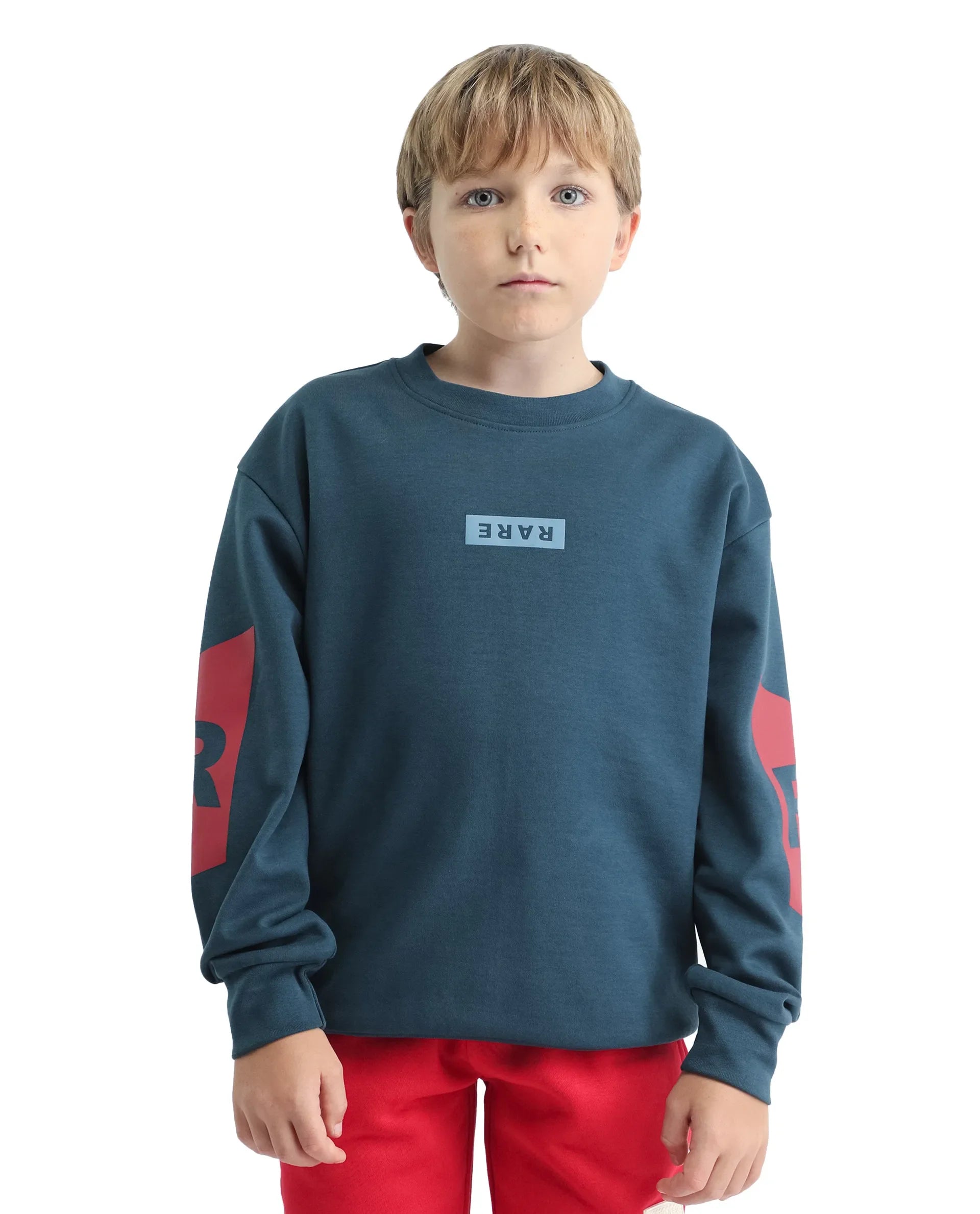 Rare Ones Kids Seron-25 Dark Teal Cotton Blend Pull-On Closure Placement Print Full Sleeves Oversized Sweatshirt