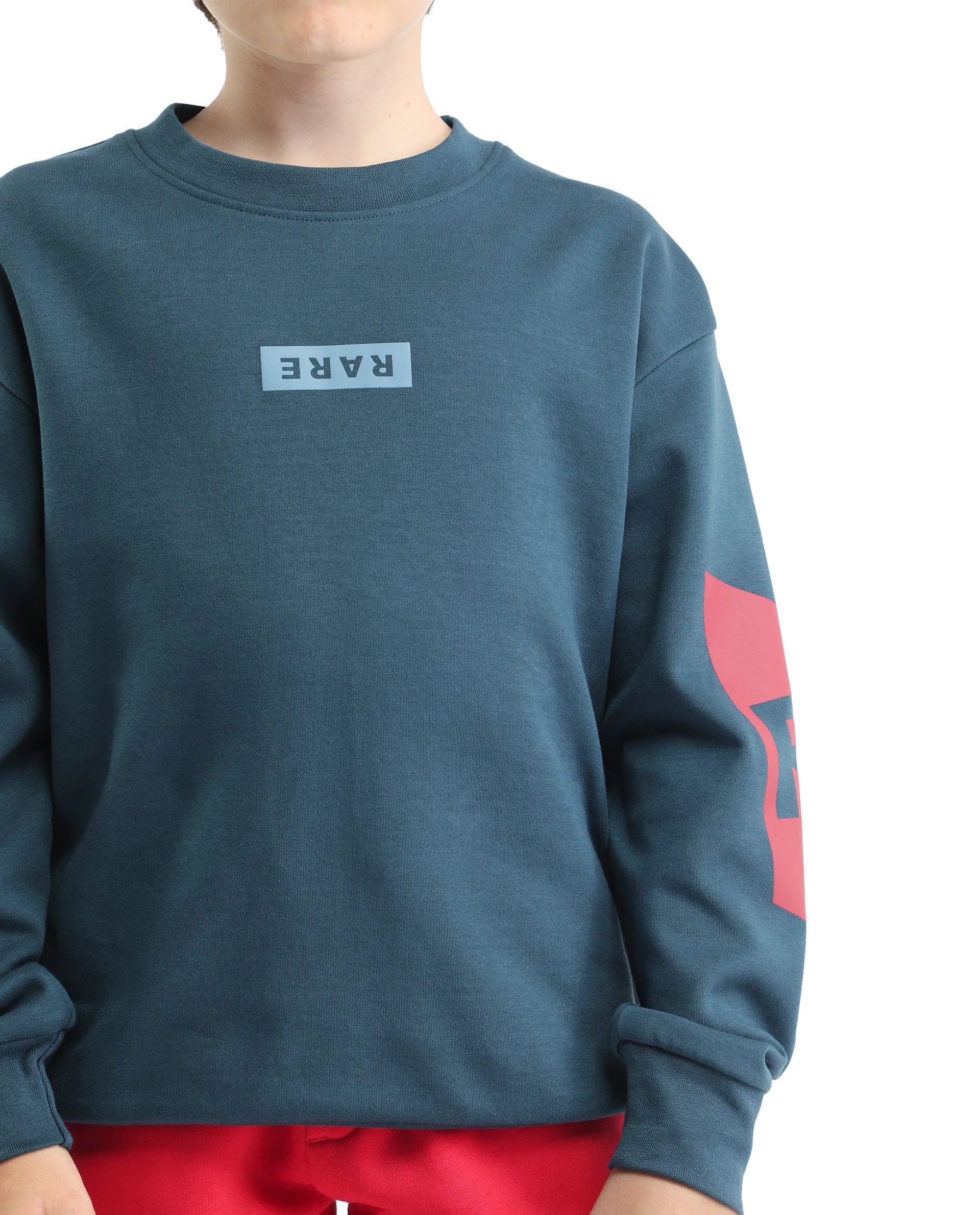 Rare Ones Kids Seron-25 Dark Teal Cotton Blend Pull-On Closure Placement Print Full Sleeves Oversized Sweatshirt