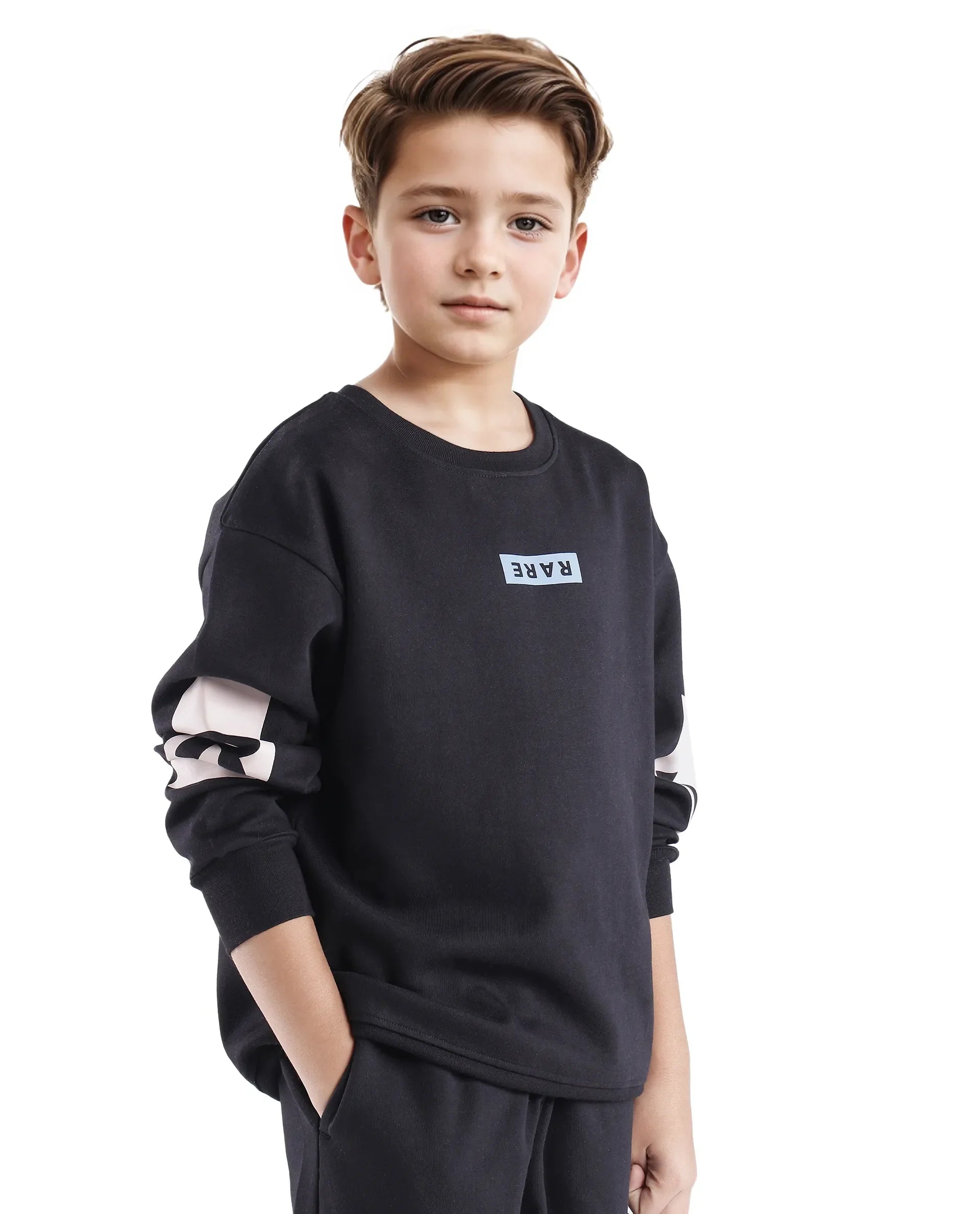 Rare Ones Kids Seron Black Cotton Full Sleeve Crew Neck Digital Print Sweatshirt