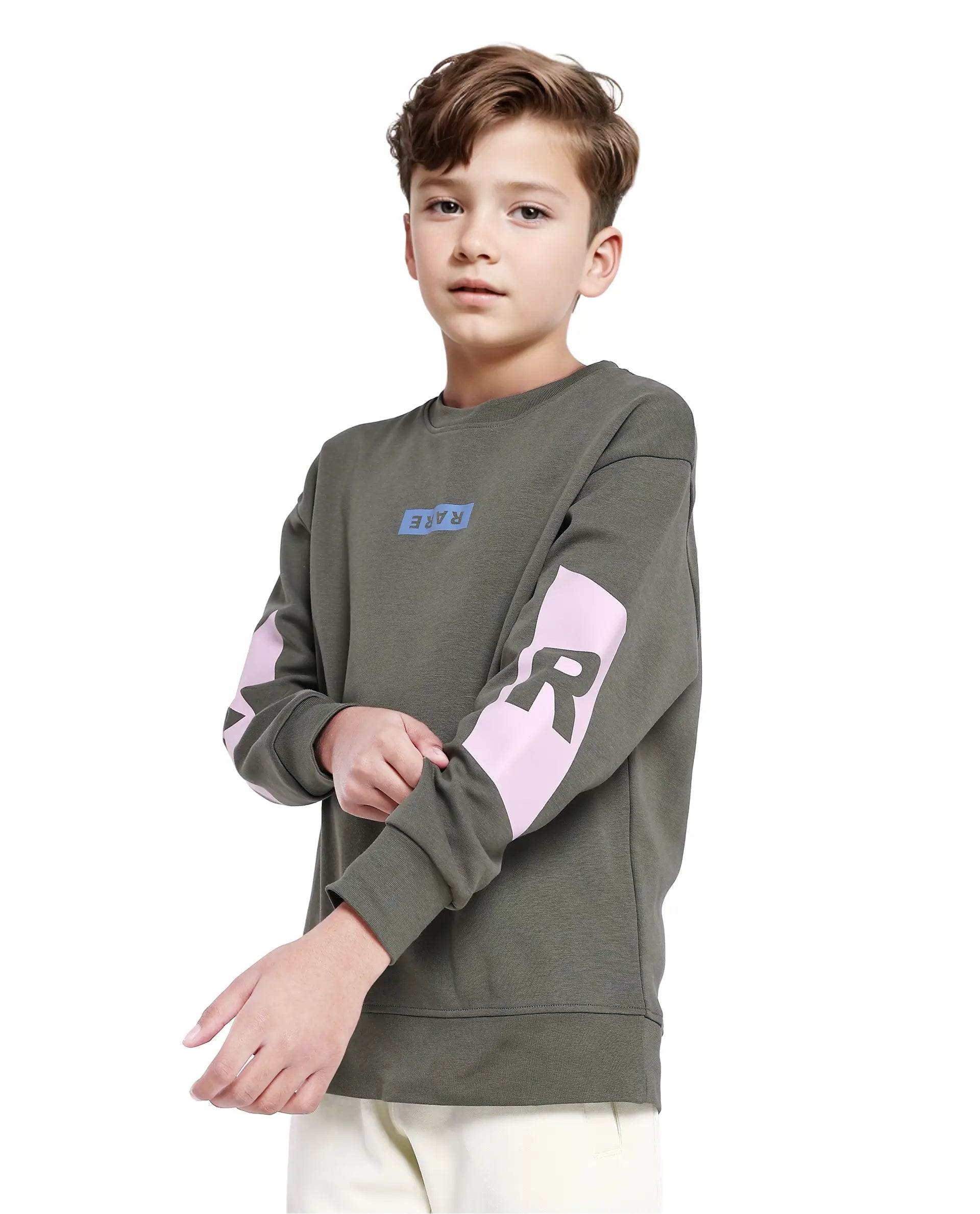 Rare Ones Kids Seron Dusky Green Cotton Poly Full Sleeve Digital Print Sweatshirt