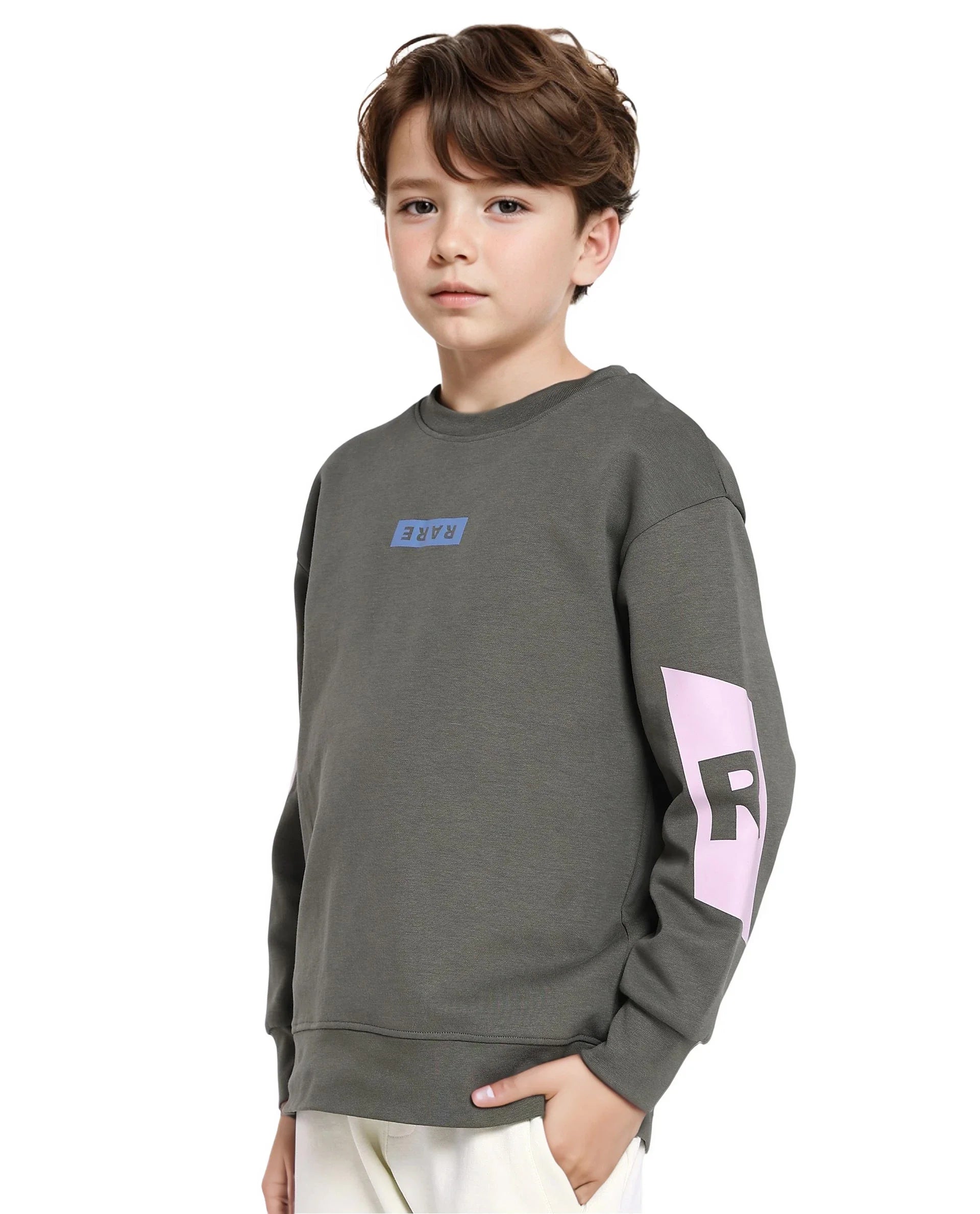 Rare Ones Kids Seron Dusky Green Cotton Poly Full Sleeve Digital Print Sweatshirt