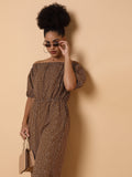 Women's Brown Off-Shoulder Printed Basic Jumpsuit
