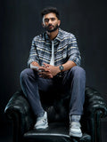 Patch Pocket Comfort Fit Checkered Pattern Shirt With Branding | Blue