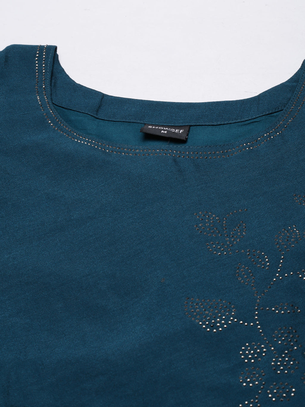 Women's Teal Embellished Beads & Stones A-Line Georgette Kurta