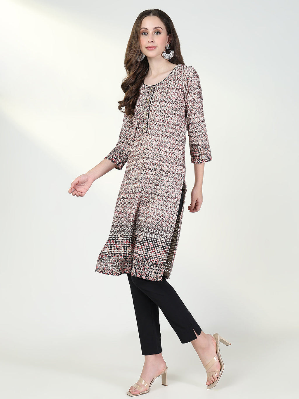 Women's Cream Floral Straight Kurta