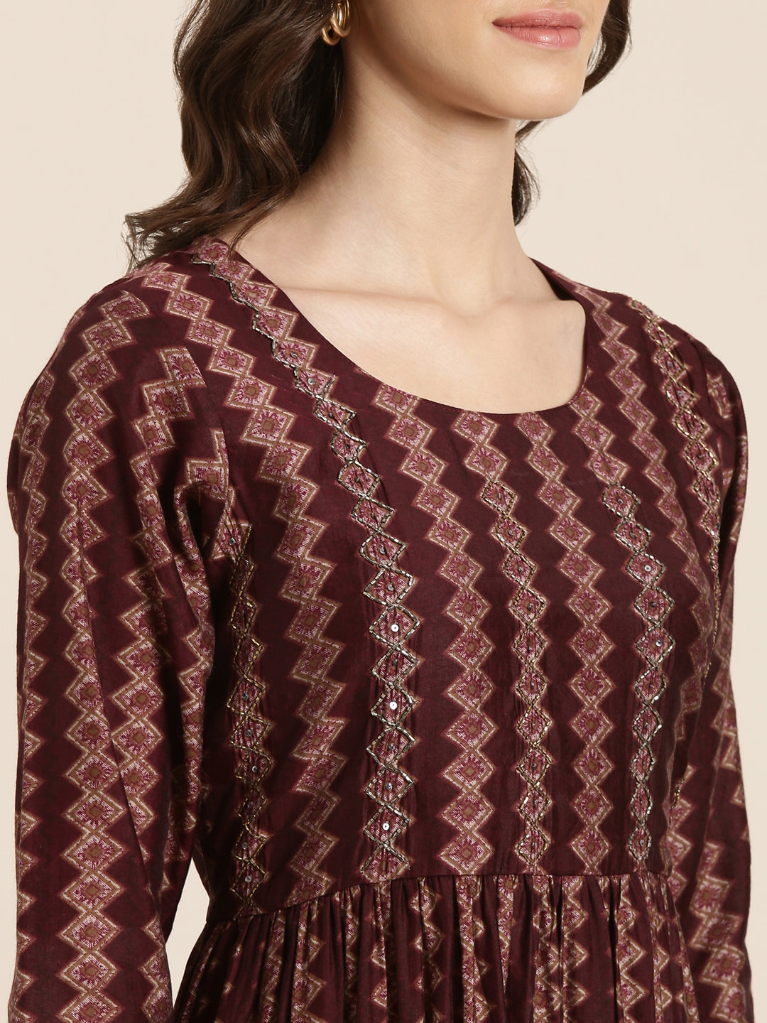 Women's Red Geometric Printed A-Line Kurta