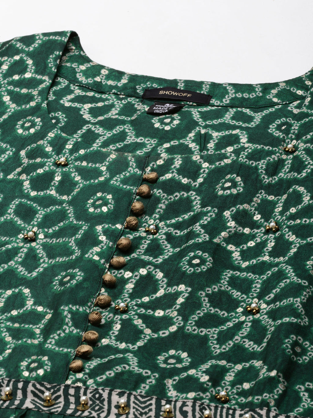 Women's Green Ethnic Motifs Printed Sequinned Anarkali Kurta