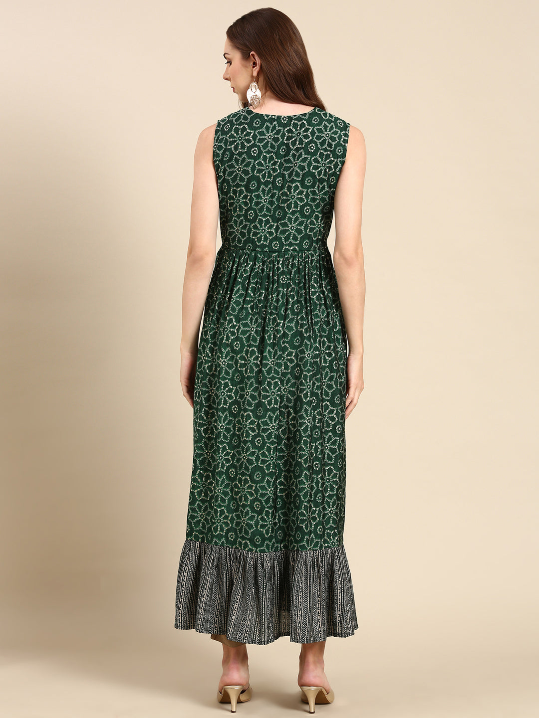 Women's Green Ethnic Motifs Printed Sequinned Anarkali Kurta