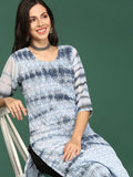 Women's Grey Embroidered Regular Georgette Straight Kurta