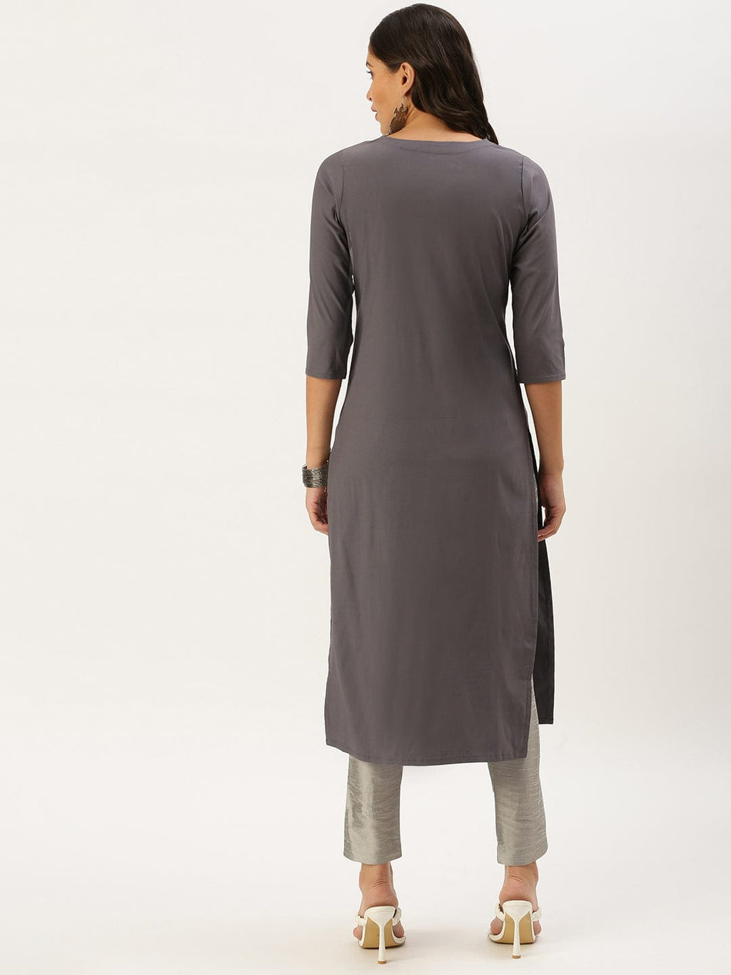 Women's Embellished Grey Straight Kurta