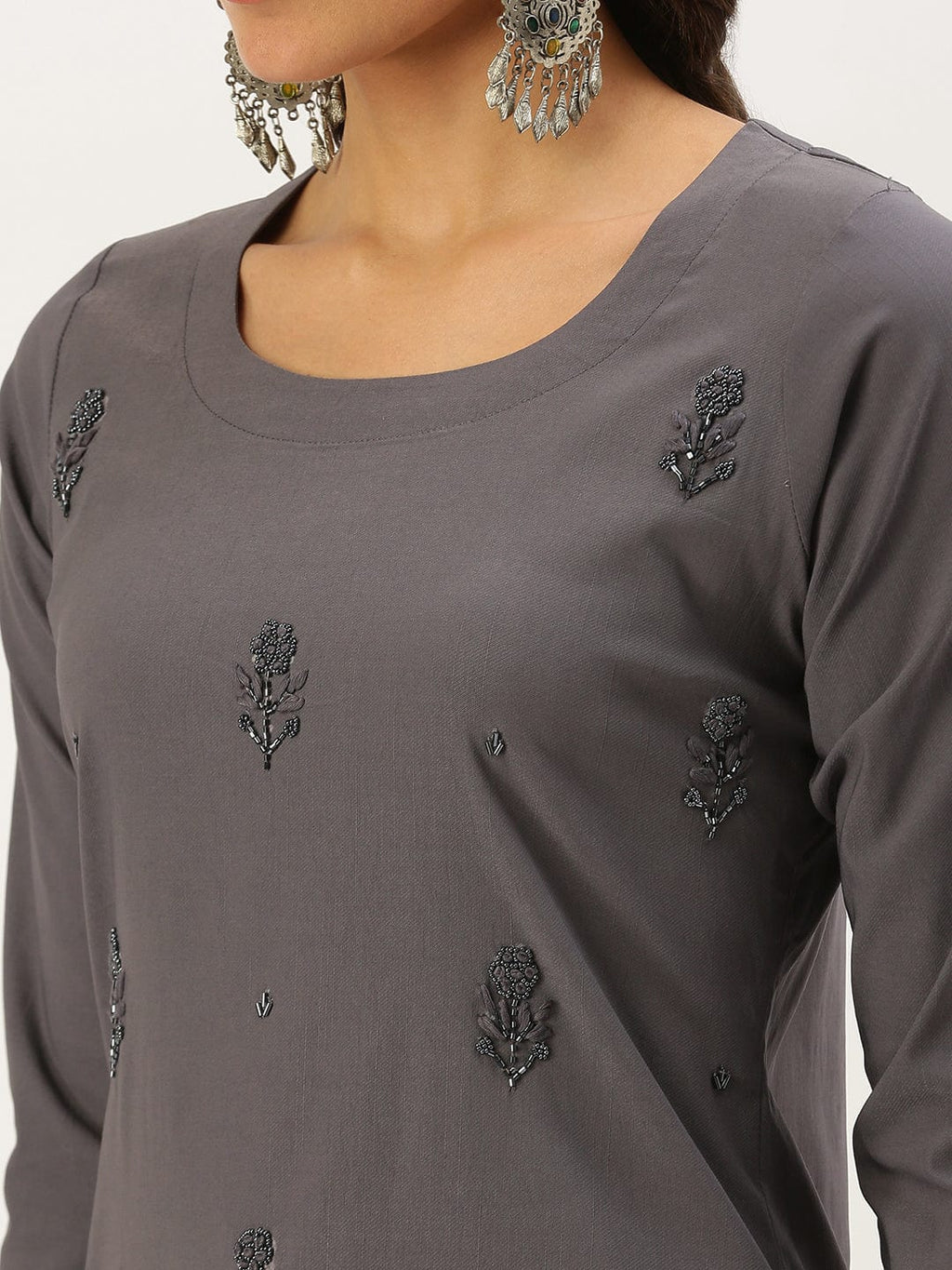 Women's Embellished Grey Straight Kurta