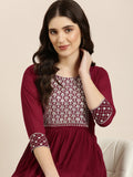 Women's Magenta Ethnic Motifs Embroidered Sequinned Georgette Anarkali Kurta