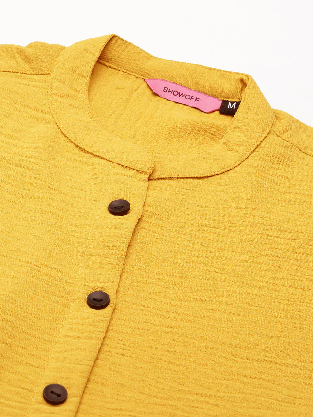Women's Yellow Solid Calf Length Mandarin Collar Straight Kurta