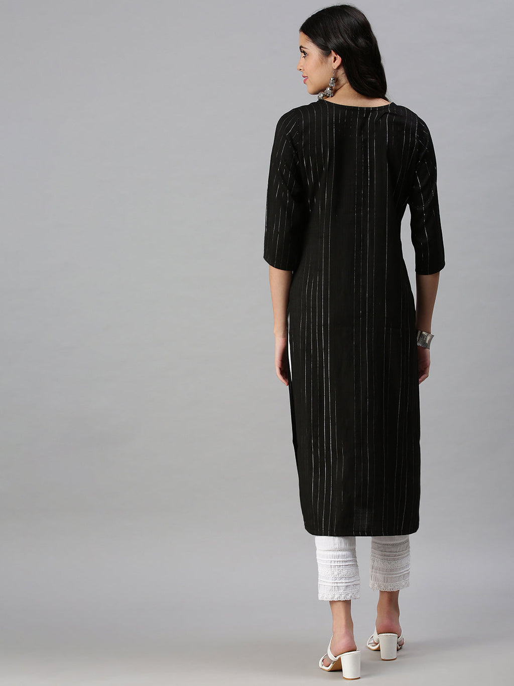 Women's Yoke Design Black Straight Kurta