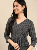 Women's Blue Printed A-Line Kurta