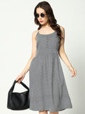 Women's Black Checked Cotton A-Line Dress