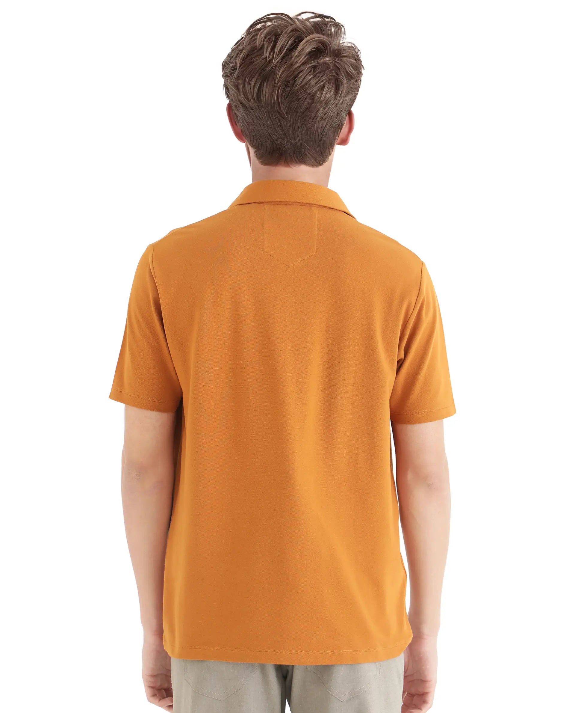 Rare Rabbit Men's Ski Rust Cotton Plain Regular Fit Half Sleeve Polo