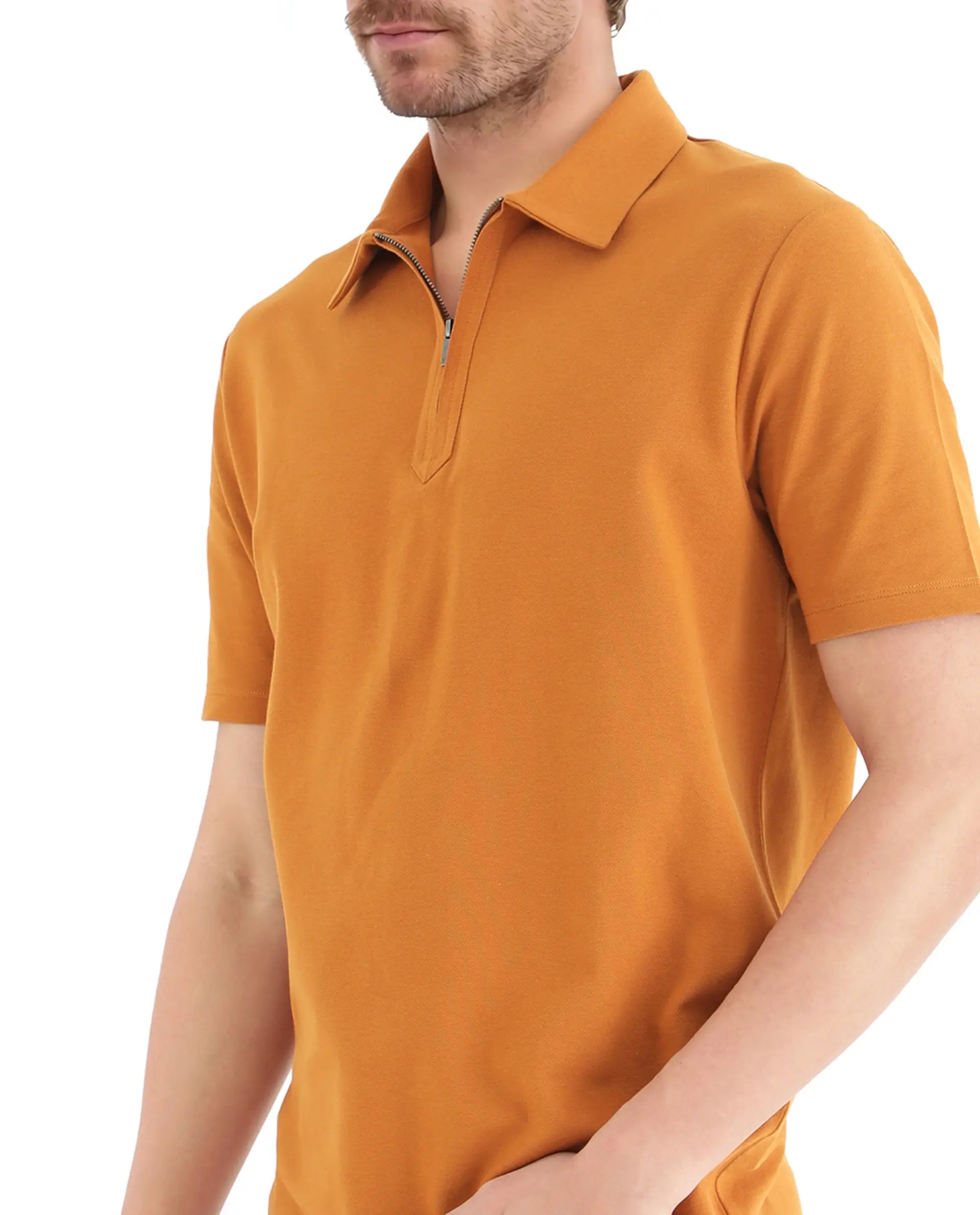 Rare Rabbit Men's Ski Rust Cotton Plain Regular Fit Half Sleeve Polo