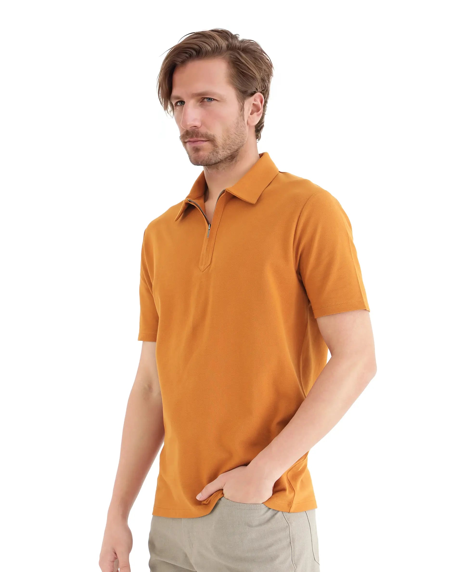 Rare Rabbit Men's Ski Rust Cotton Plain Regular Fit Half Sleeve Polo
