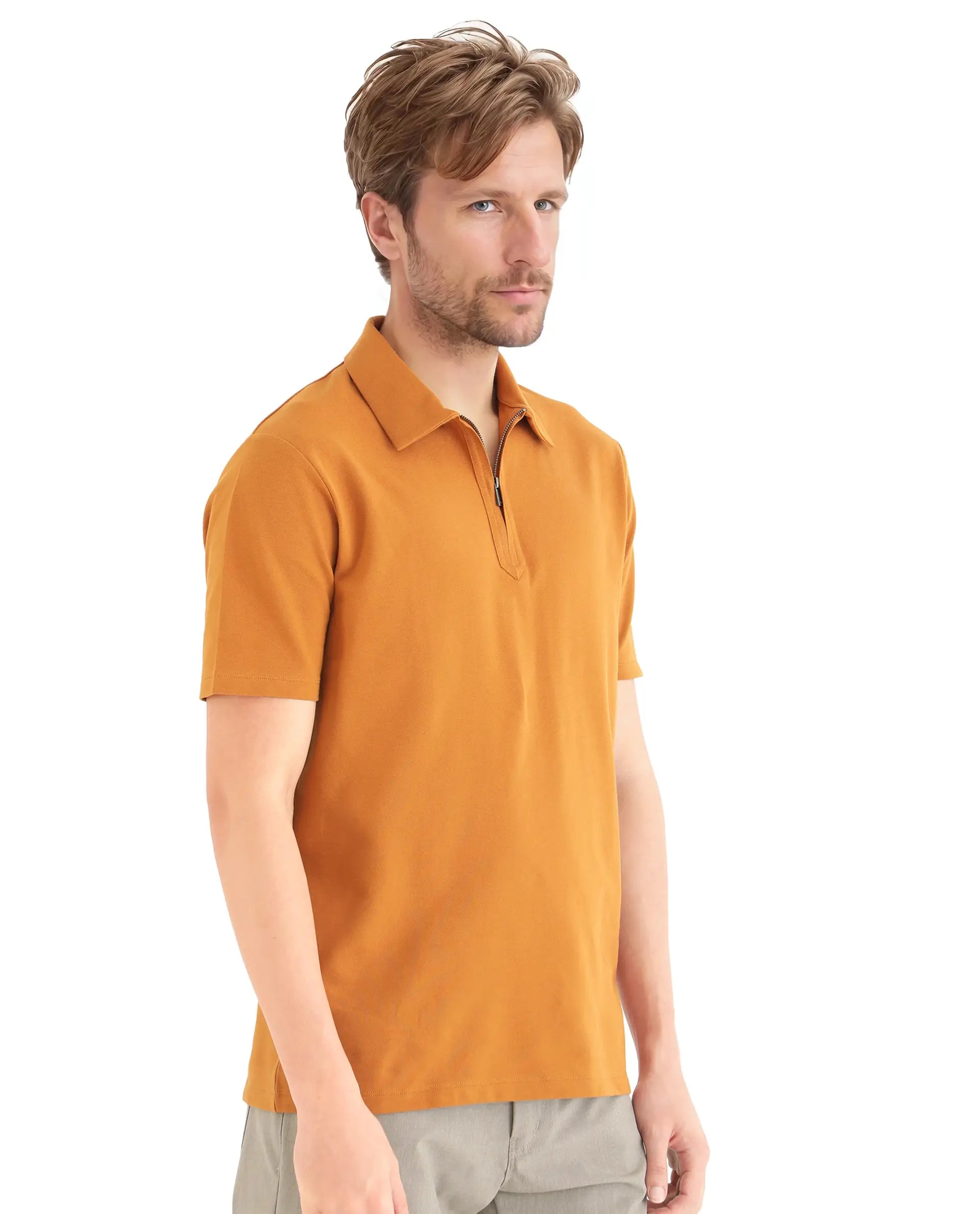 Rare Rabbit Men's Ski Rust Cotton Plain Regular Fit Half Sleeve Polo