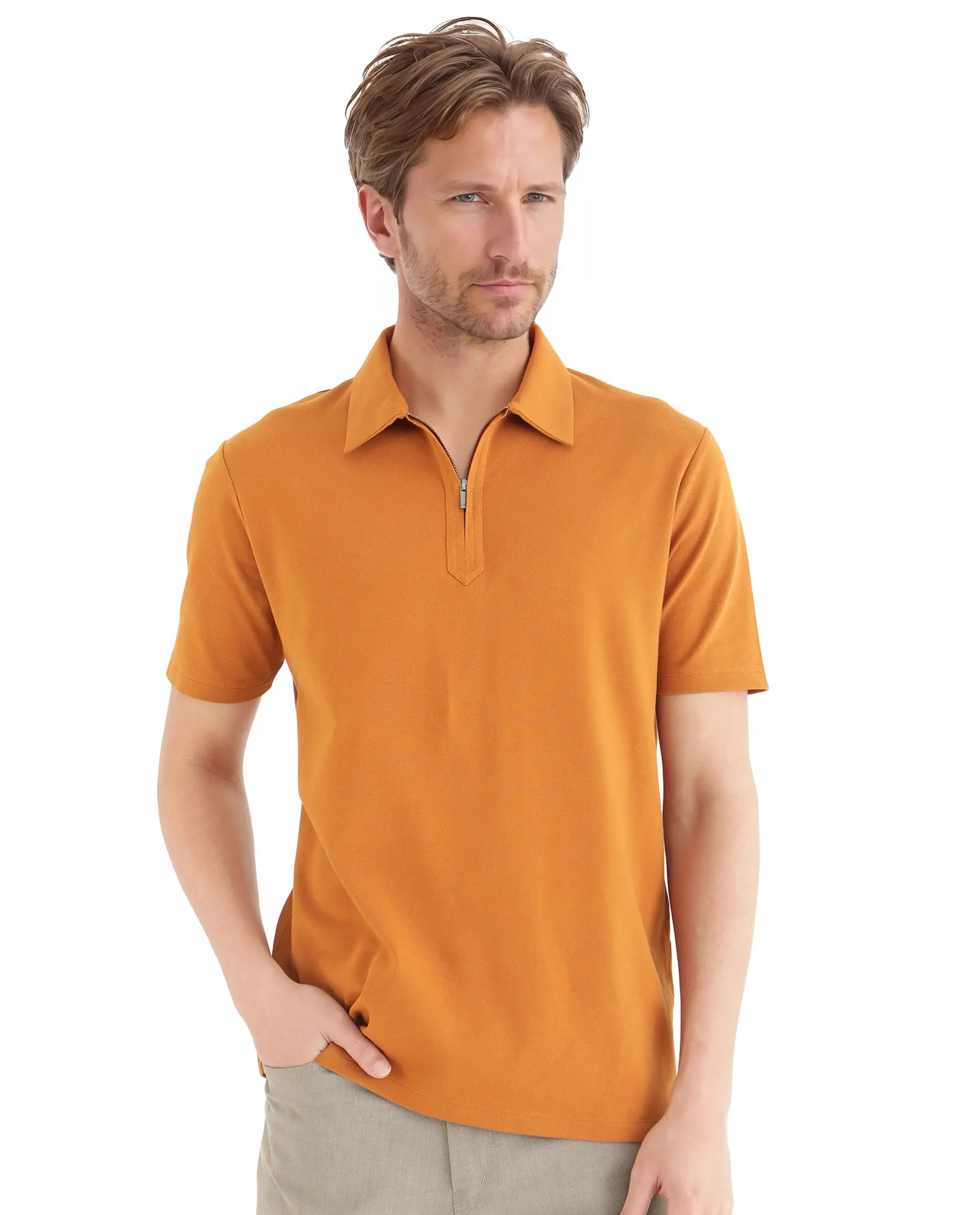 Rare Rabbit Men's Ski Rust Cotton Plain Regular Fit Half Sleeve Polo