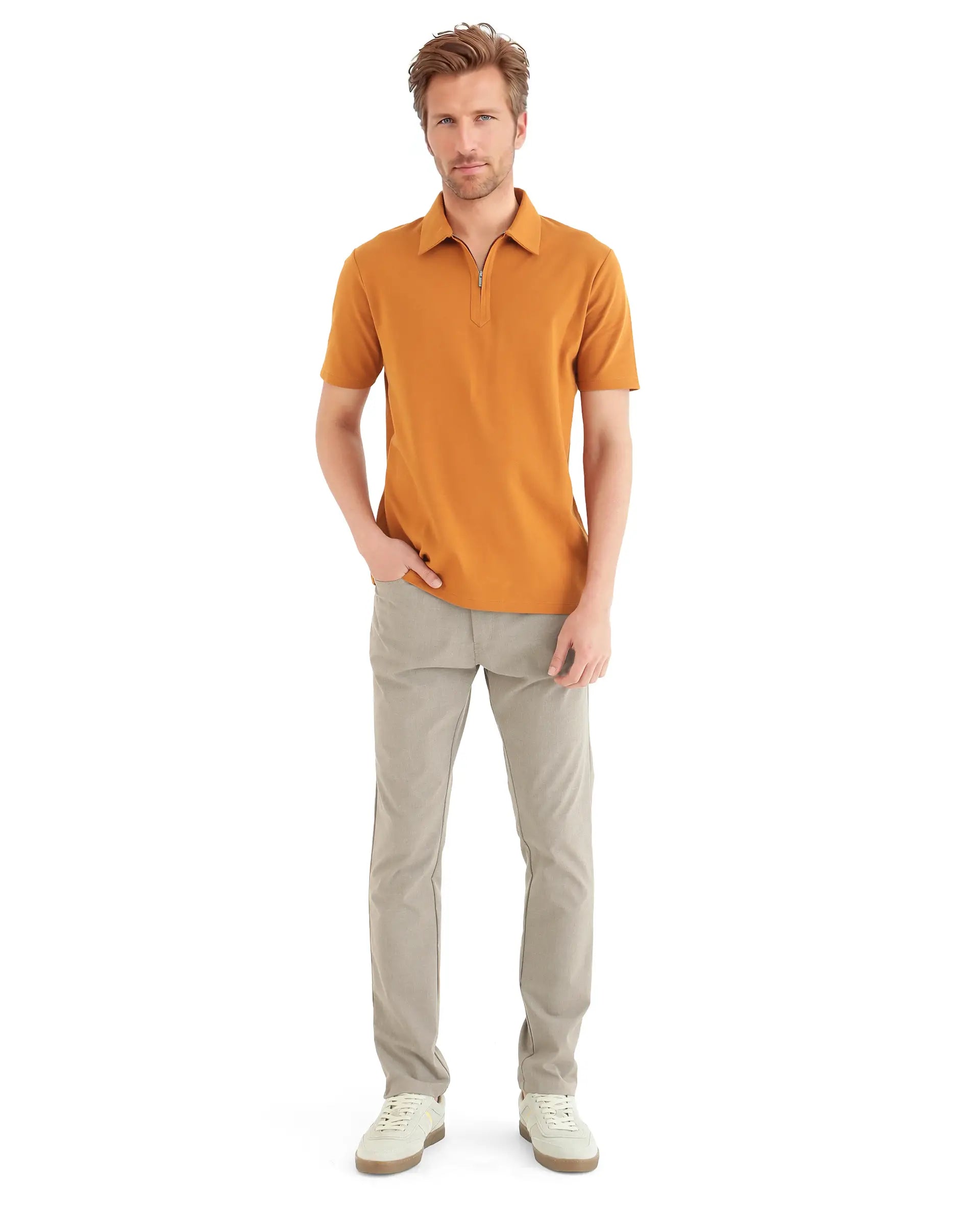 Rare Rabbit Men's Ski Rust Cotton Plain Regular Fit Half Sleeve Polo