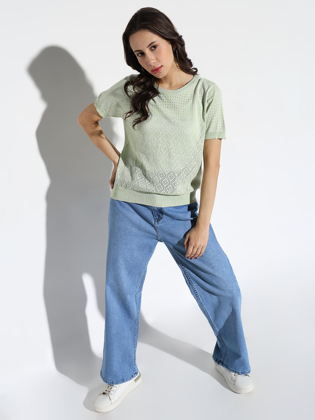 Women's Green Self Design Top