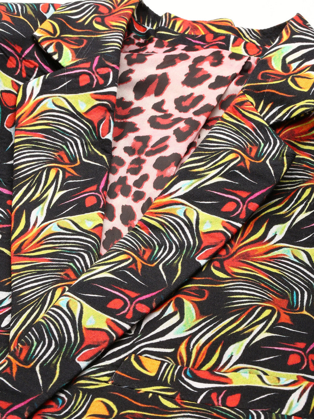 Men's Black Abstract Printed Slim Fit Single-Breasted Cotton Blazer