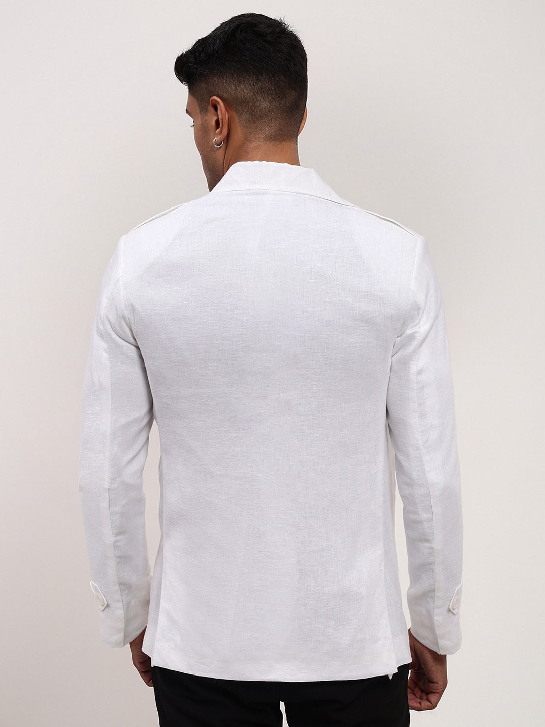 Men's White Slim-Fit Notched Lapel Single-Breasted Cotton Blazer