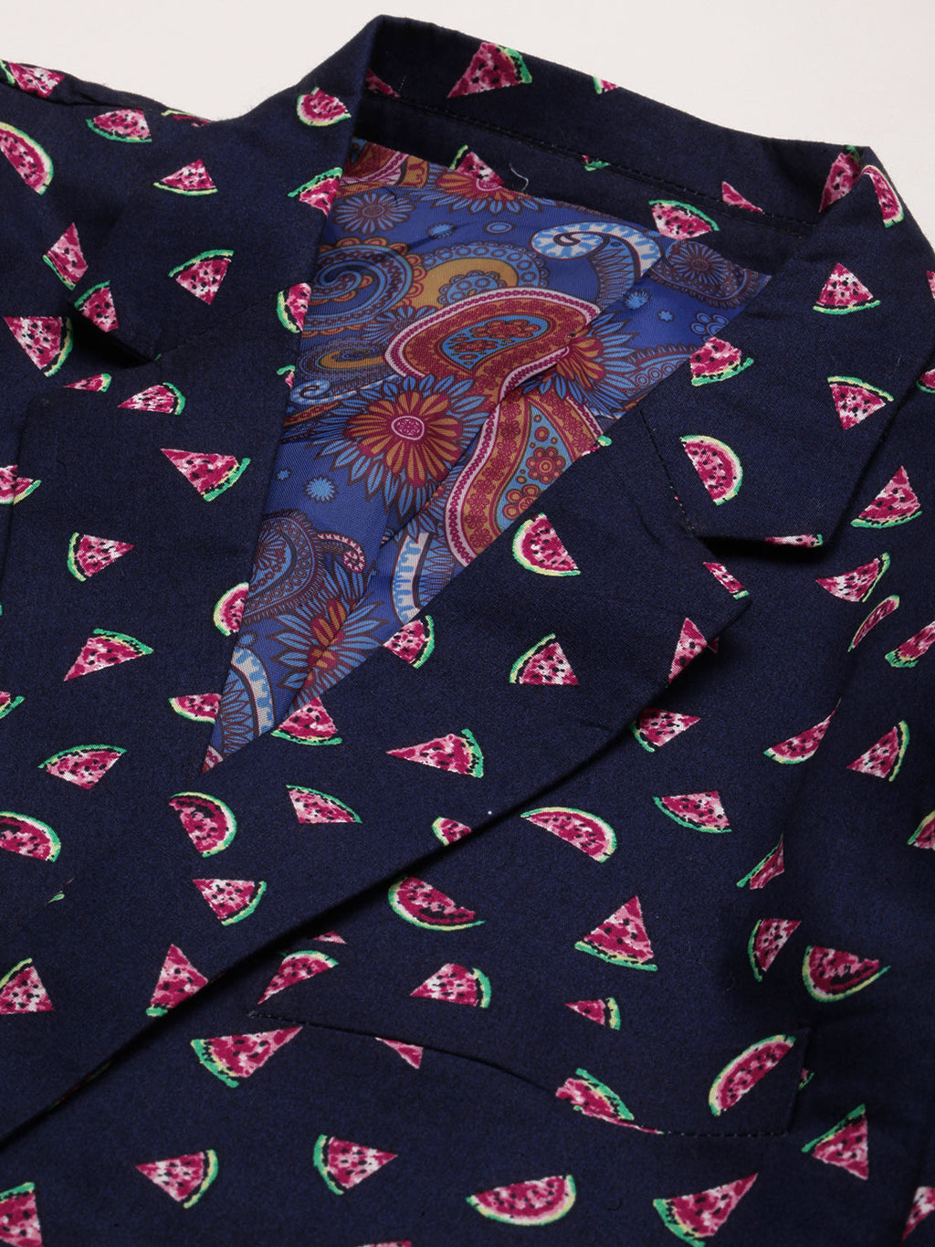 Men's Navy Blue Printed Single-Breasted Blazer