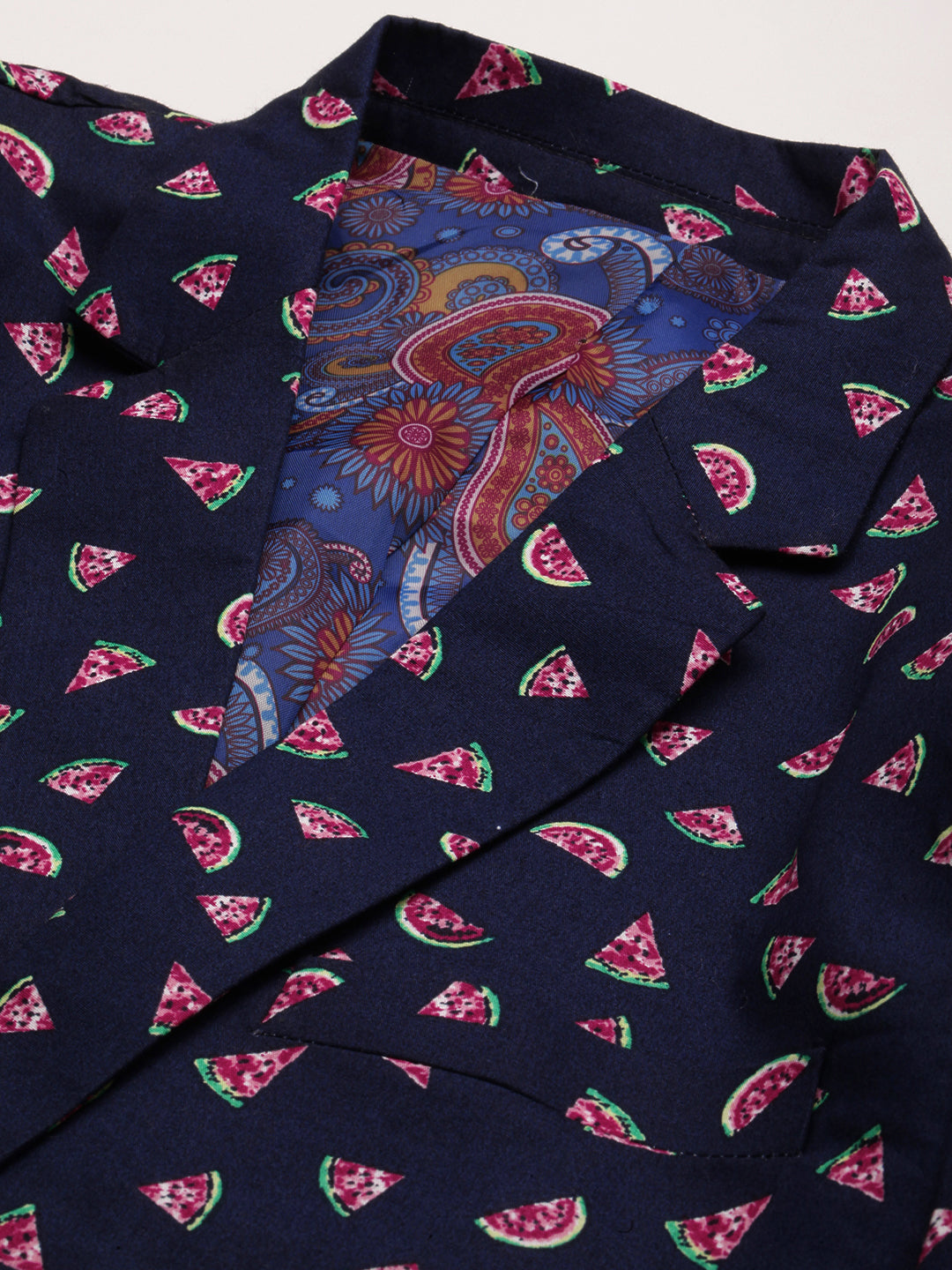 Men's Navy Blue Printed Single-Breasted Blazer