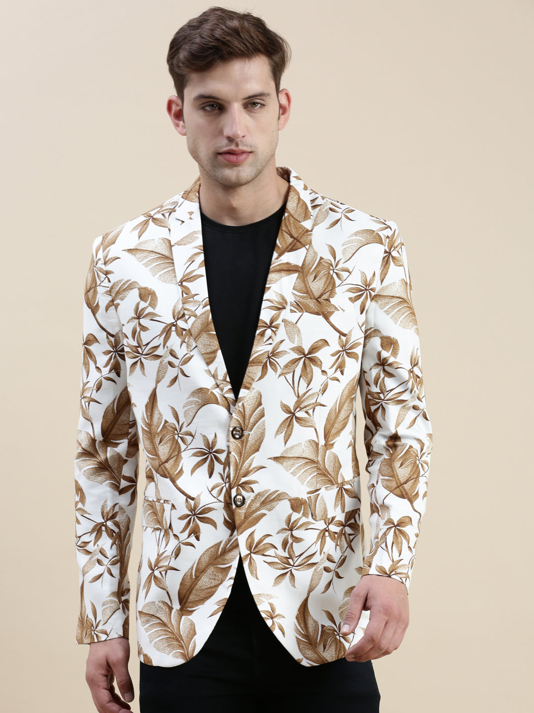 Men's White Printed Cotton Blazers