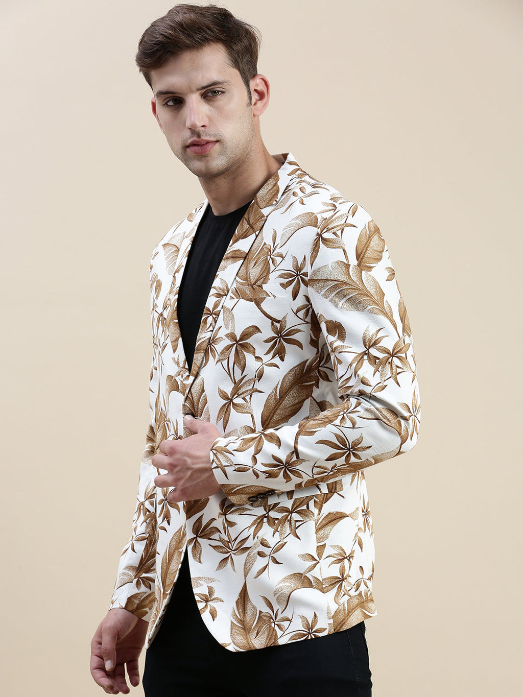 Men's White Printed Cotton Blazers