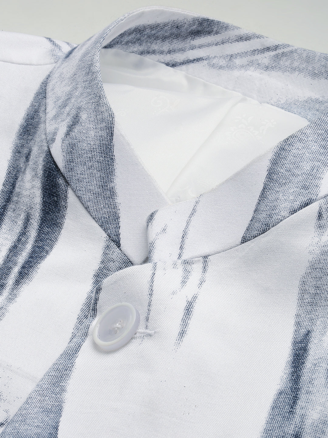 Men's White Printed Slim Fit Mandarin Collar Bandhgala Blazer