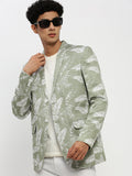 Men's Sea Green Printed Notched Lapel Single Breasted Slim-Fit Blazer