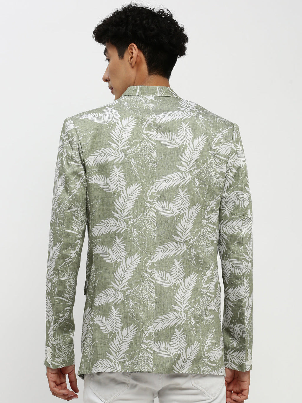Men's Sea Green Printed Notched Lapel Single Breasted Slim-Fit Blazer