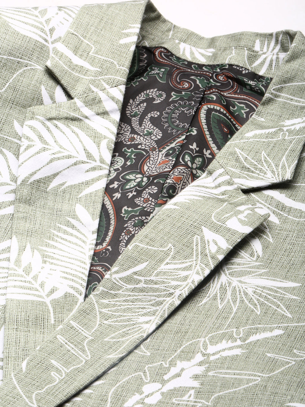 Men's Sea Green Printed Notched Lapel Single Breasted Slim-Fit Blazer