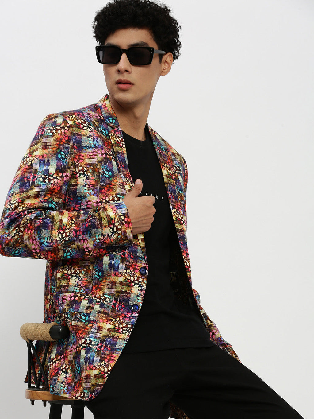 Men's Multi Printed Notched Lapel Single Breasted Blazer