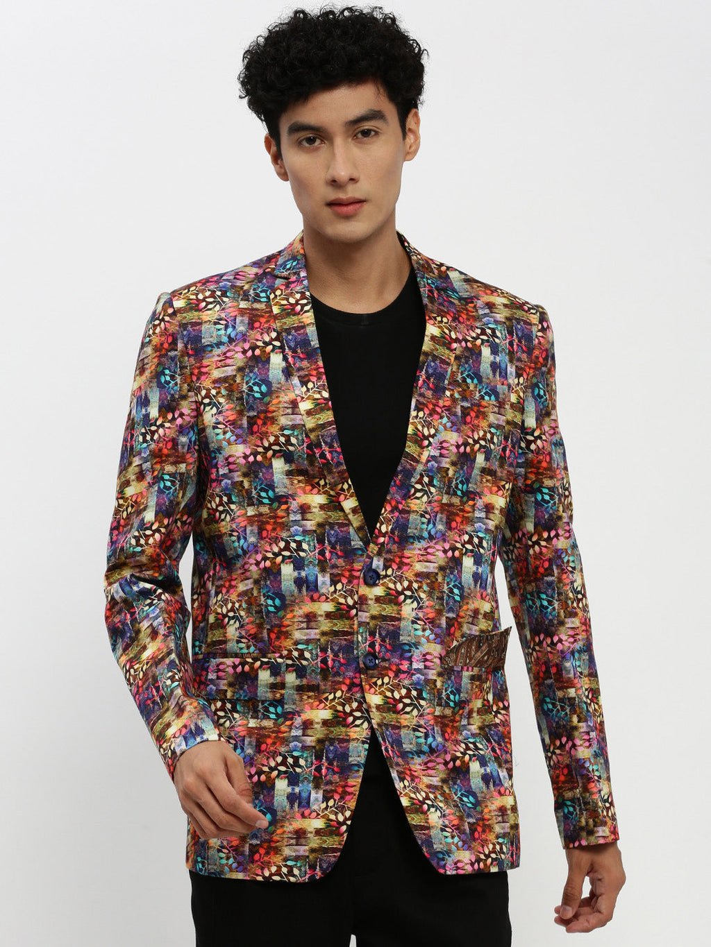 Men's Multi Printed Notched Lapel Single Breasted Blazer