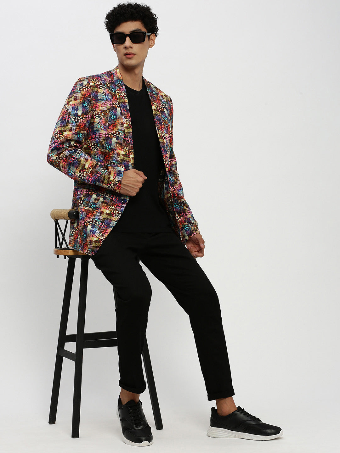 Men's Multi Printed Notched Lapel Single Breasted Blazer