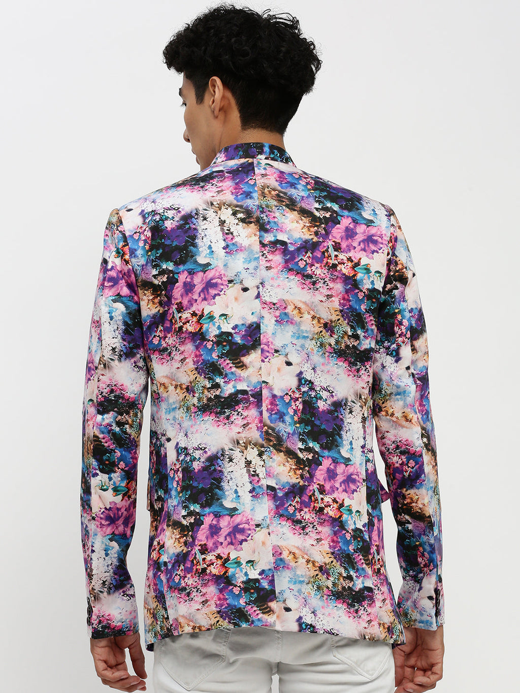 Men's Multi Floral Printed Bandhgala Slim Fit Blazer