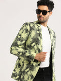 Men's Yellow Printed Notched Lapel Slim-Fit Single-Breasted Blazer