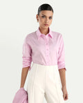 Rareism Women's Somrang Pink Cotton Spread Collar Plain Cuffed Sleeve Regular Fit Shirt