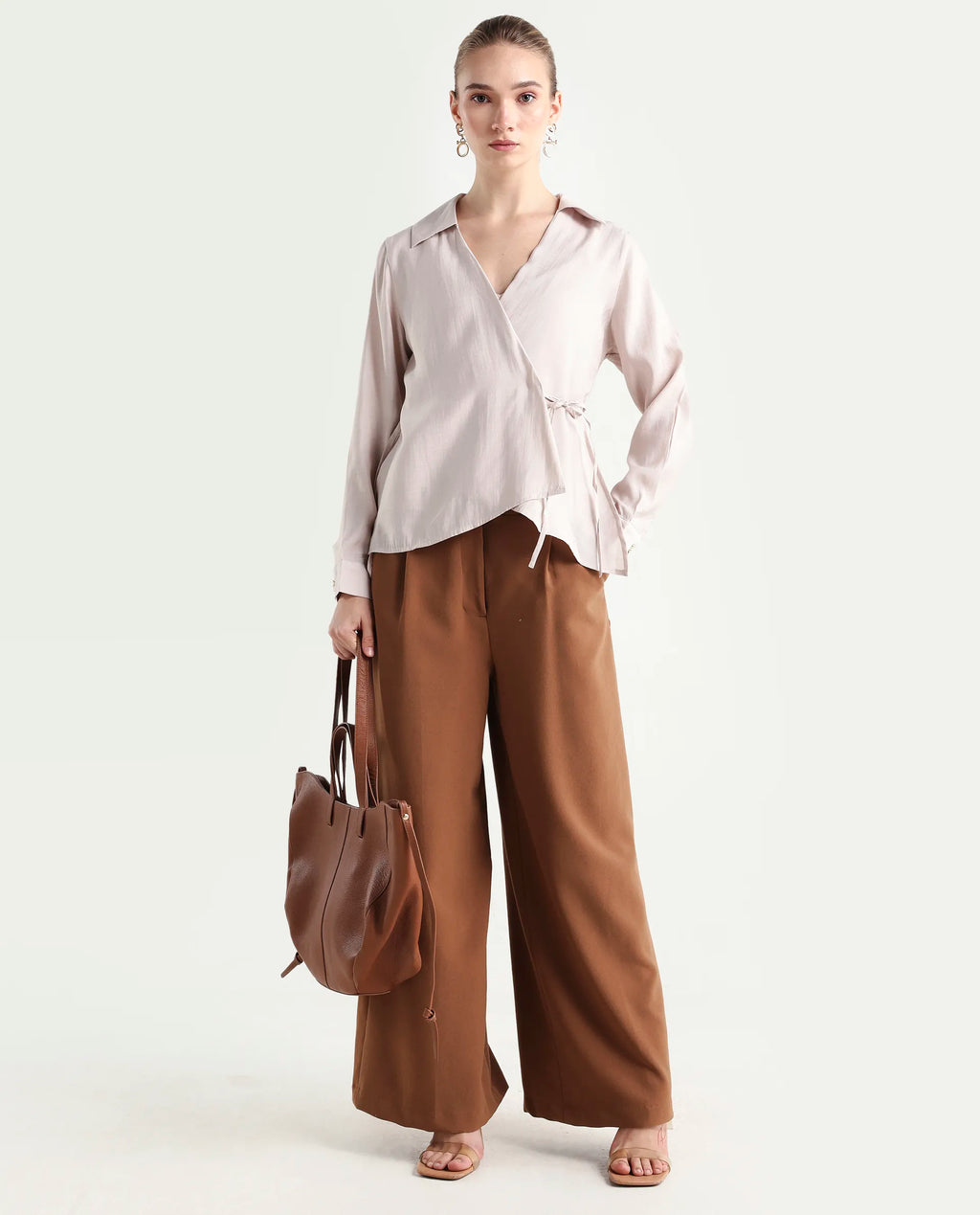 Rareism Women's Somvi Beige Viscose Blend Johnny Collar Plain Relaxed Fit Top