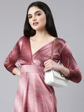 Women's Red V-Neck Velvet Casual Empire Dress