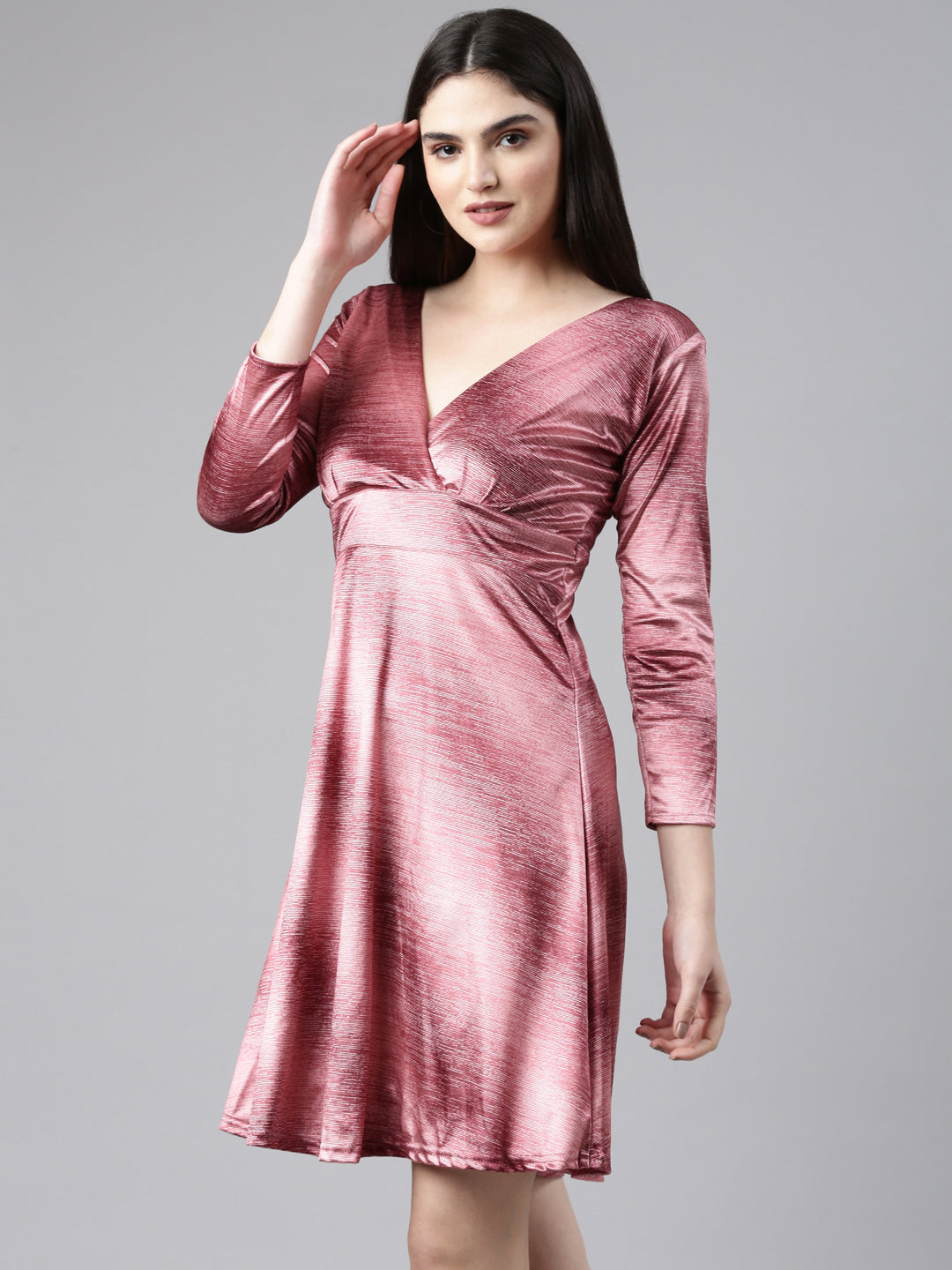 Women's Red V-Neck Velvet Casual Empire Dress