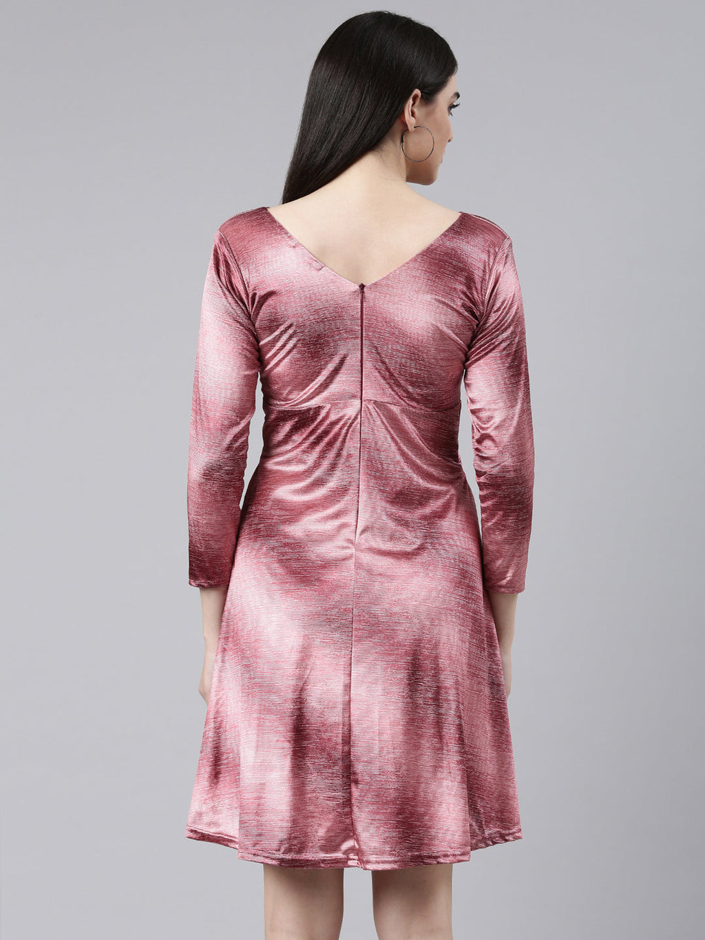 Women's Red V-Neck Velvet Casual Empire Dress